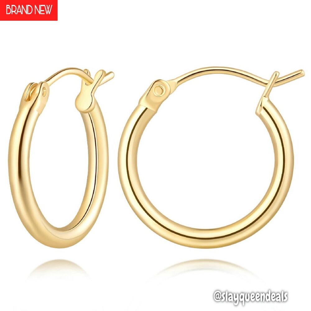 14k Gold Hoop Earrings Hypoallergenic Lightweight 16mm Latch Back